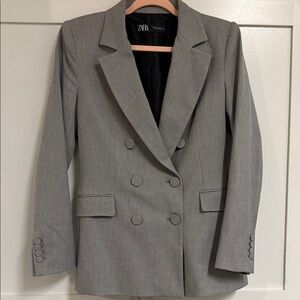 Zara Double-Breasted Light Gray Blazer